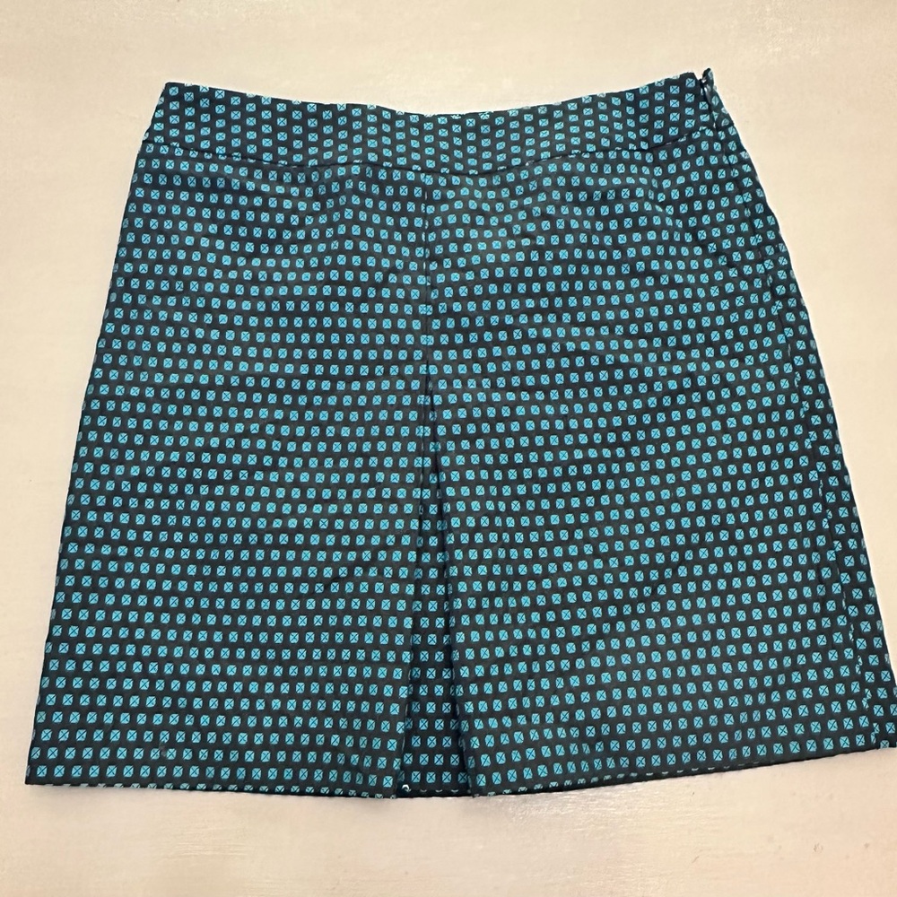 Ann Taylor Loft Womens Geometric Print Black Teal Mini Skirt Above Knee Size 8P